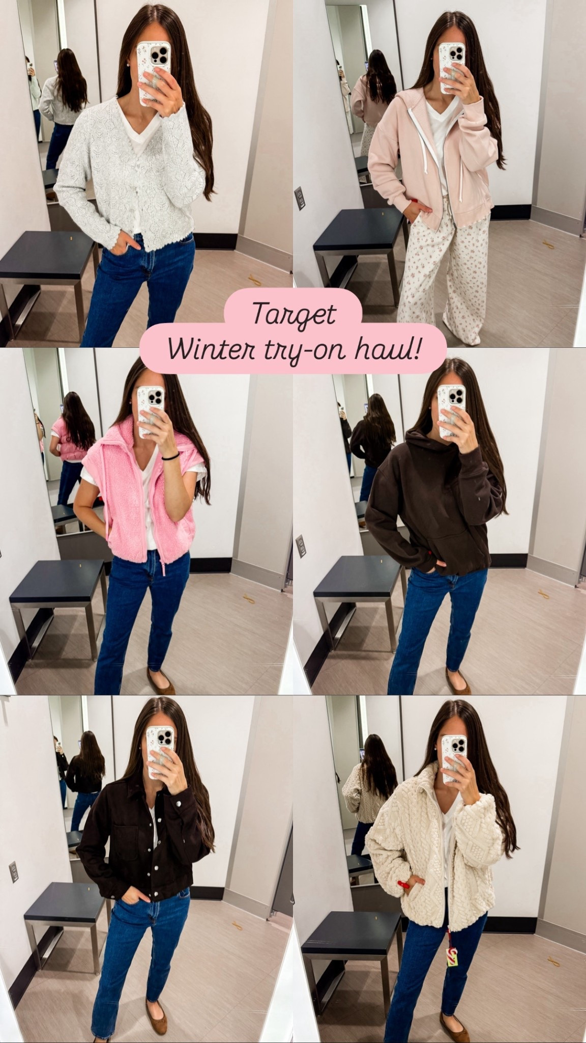 Target winter try on haul! Wearing XS in all 
Grey cardigan size small, needed XS 
Soft brushed jacket small needed XS 
Jeans tts short 
Shoes tts 

#LTKFindsUnder100 #LTKFindsUnder50 #LTKSaleAlert