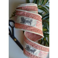 5 Yard Roll Sleigh Rides & Hot Cocoa Red Cream Ticking Wired 4"" Ribbon | Etsy (US)