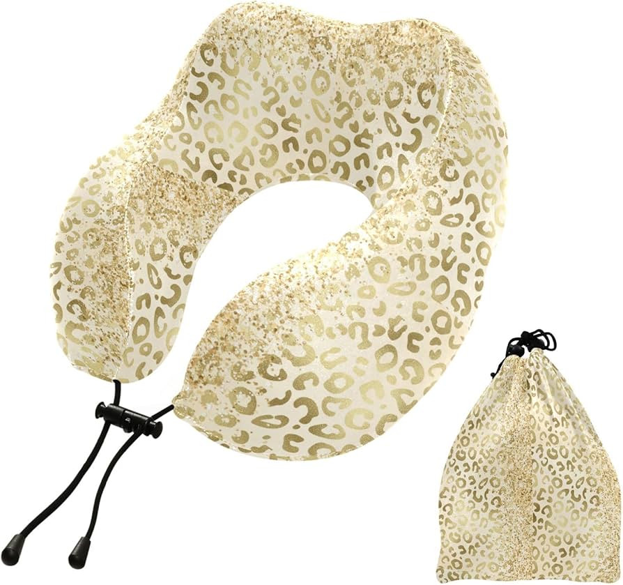 Travel Pillow Golden Leopard Gold Glitter Gradient Pure Memory Foam Neck Pillow for Sleeping, Sof... | Amazon (US)