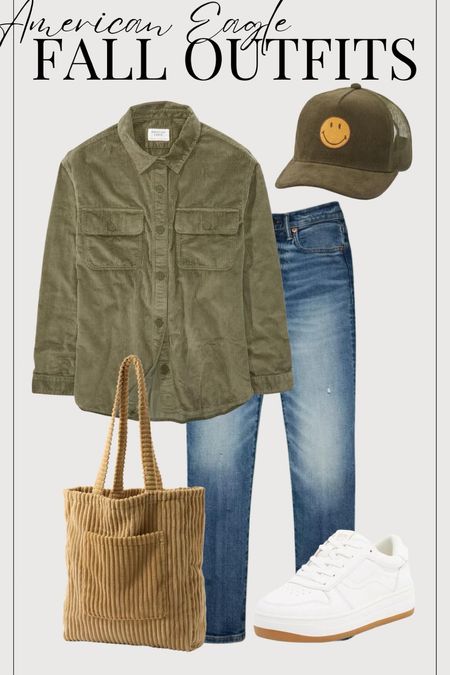 American Eagle Fall outfit inspo! Loving the green color for the fall.🍂

Fall outfits. Shacket. Trucker hat. Fall re fresh. 

#LTKstyletip #LTKSeasonal