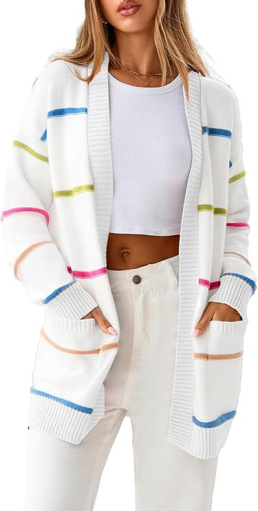 Sidefeel Open Front Striped Cardigan Sweaters for Women | Lightweight, 2026 Fall, Long Sleeve, Lo... | Amazon (US)