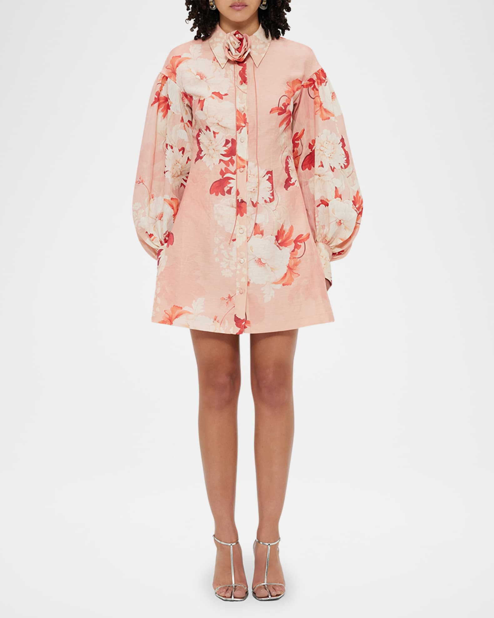 Juliana Floral-Print Mini Shirtdress | Neiman Marcus