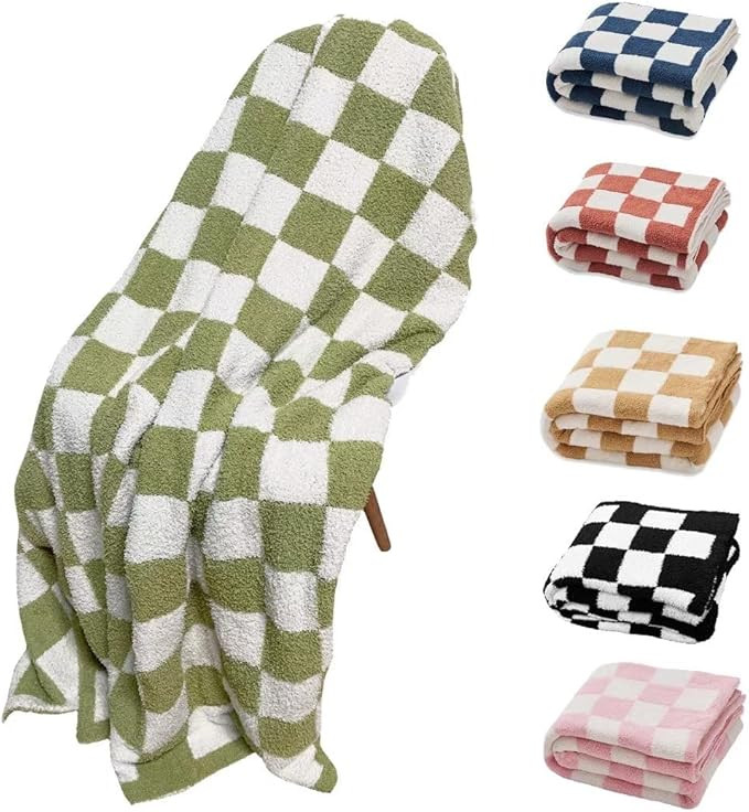 Fuzzy Checkered Throw Blanket Sage Green Blanket Throw Lightweight Blanket - Super Soft Warm Cozy... | Amazon (US)