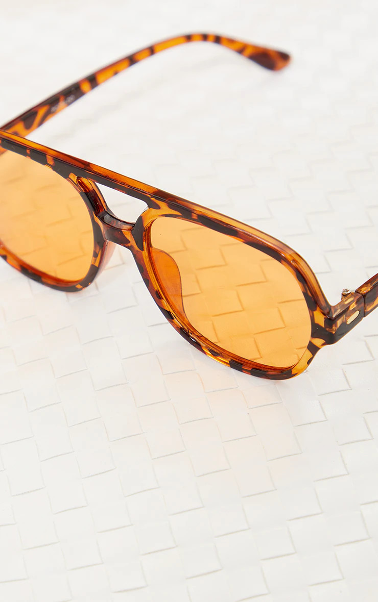 Orange Lens Tortoise Aviator Sunglasses | PrettyLittleThing US