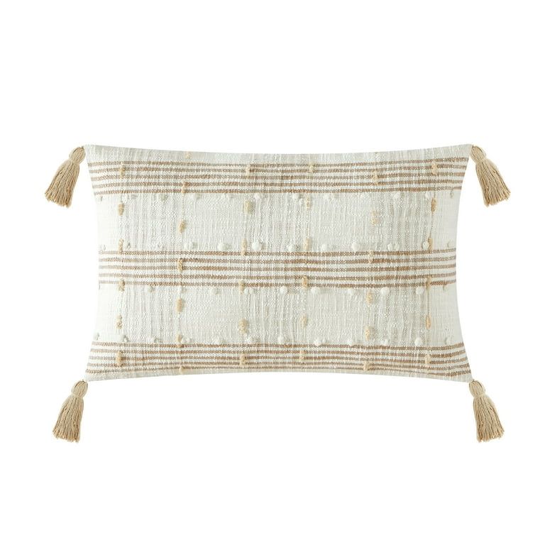 Better Homes & Garden 100% Cotton Plaid Stripe Oblong with Tassels and Poly Fill Insert, Beige, 1... | Walmart (US)