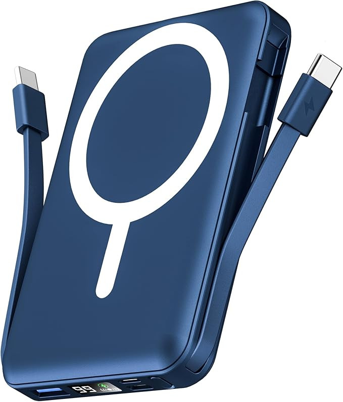 podoru for Magsafe Battery Pack, 10000mAh Magnetic Power Bank Built-in Double USB C Cables 20W PD... | Amazon (US)