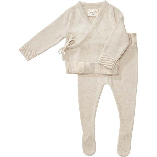 Knit Kimono Top & Footie Set, Oatmeal | Maisonette