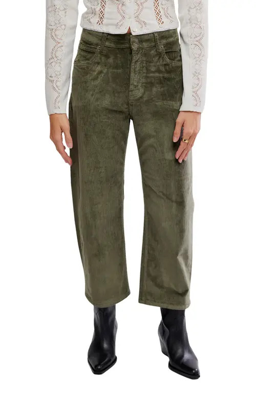 Free People Deep Trance Corduroy Wide Leg Ankle Pants in Keepsake Clover at Nordstrom, Size 30 | Nordstrom