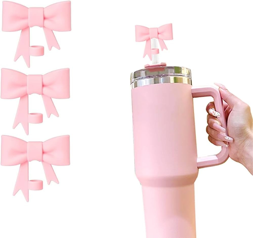 3 Pcs Pink Bow Straw Covers Cap Toppers Compatible with Stanley 30&40 oz Tumbler Cups,Silicone St... | Amazon (CA)