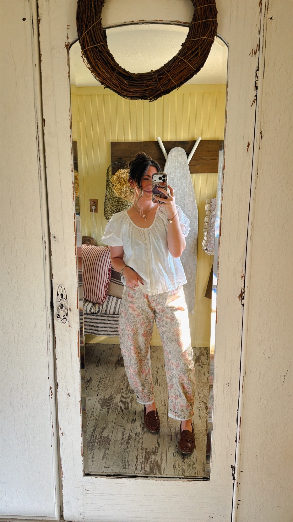 Nothing better than a flowy light weight white blouse. Love this one from old navy and super affordable! Fun floral printed barrel jeans and loafers to go with. My kind of capsule wardrobe🙌🏼 sized up to a small in the shirt for a wider fit. It is a bit see through. Wearing true size in pants but could size down if in between  

#LTKootd #LTKPetite #LTKgrwm