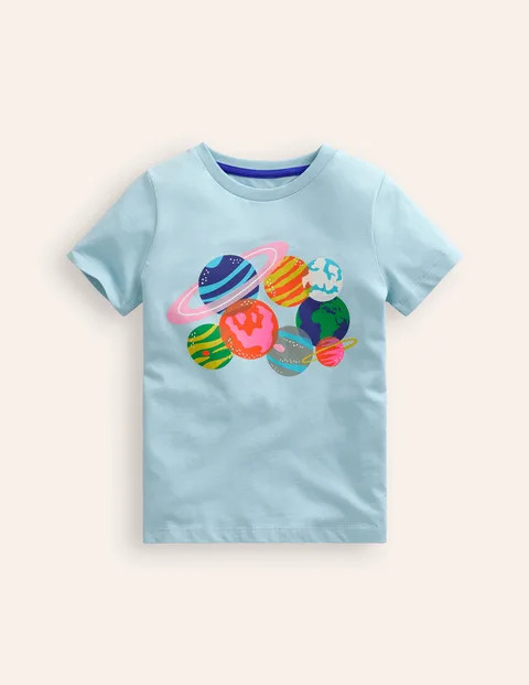T-Shirt mit Riso-Druck - Vintage-Blau Planeten | Boden DE | Boden DE