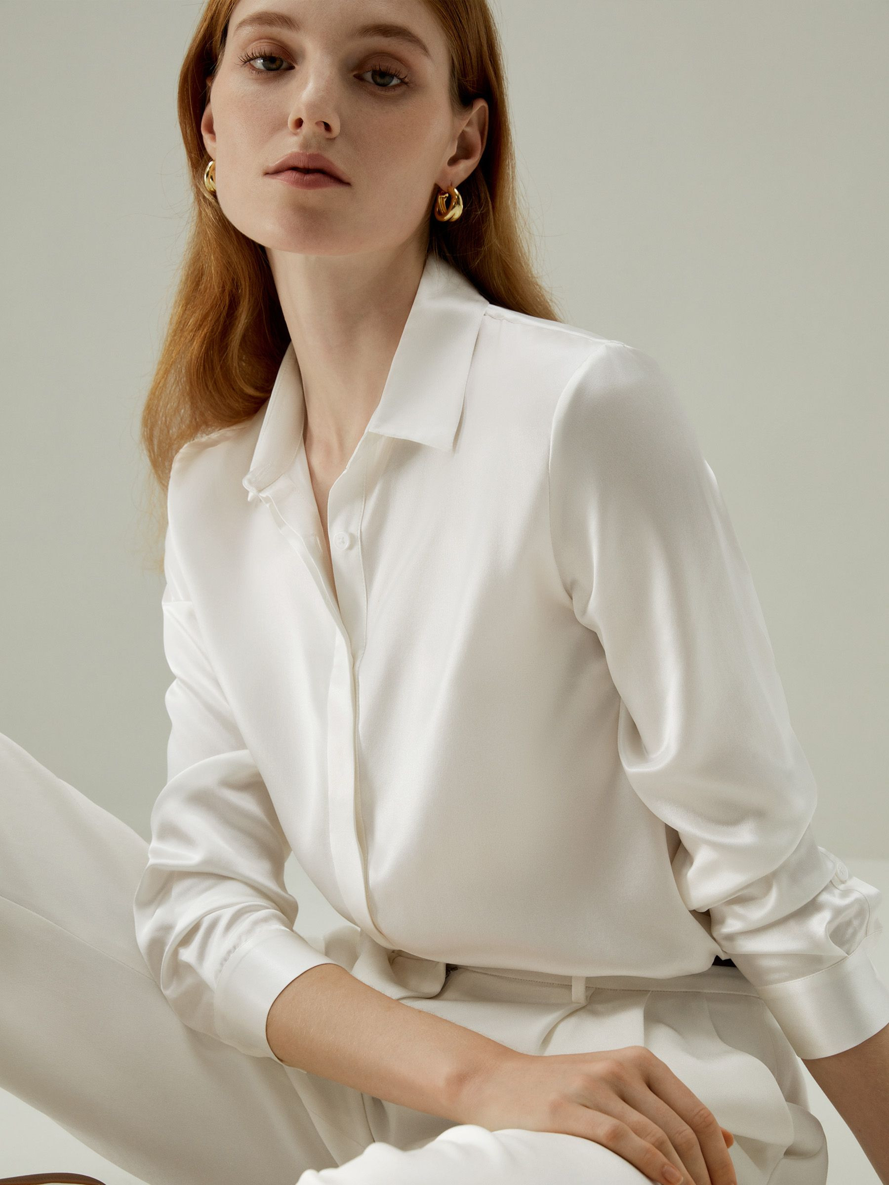 Basic Concealed Placket Silk Shirt | LilySilk