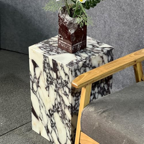 Luxury Marble Side Table,Square End Table for Modern Sofa and Bed, Living Room, Sofa, Bedroom（Calacatta Viola） | Amazon (US)