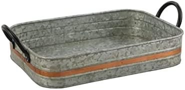 Galvanized Metal Serving Trays Iron Black Handles, Farmhouse Tray with Copper Strip, Decorative C... | Amazon (US)