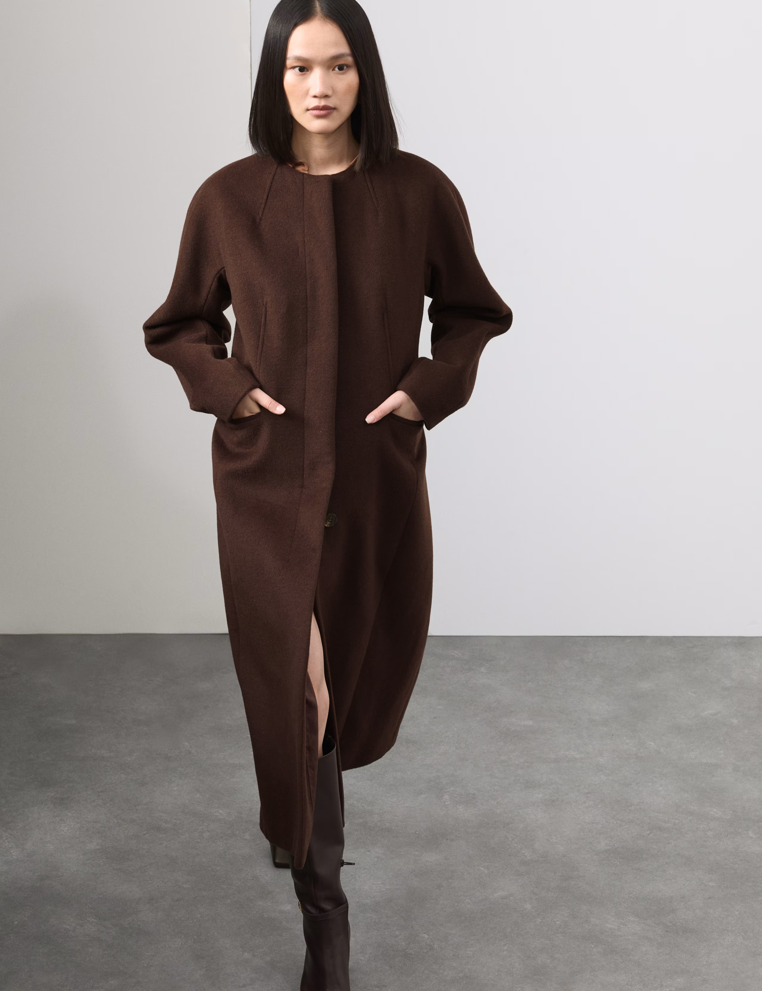 Wool Blend Collarless Longline Coat | Marks & Spencer (UK)