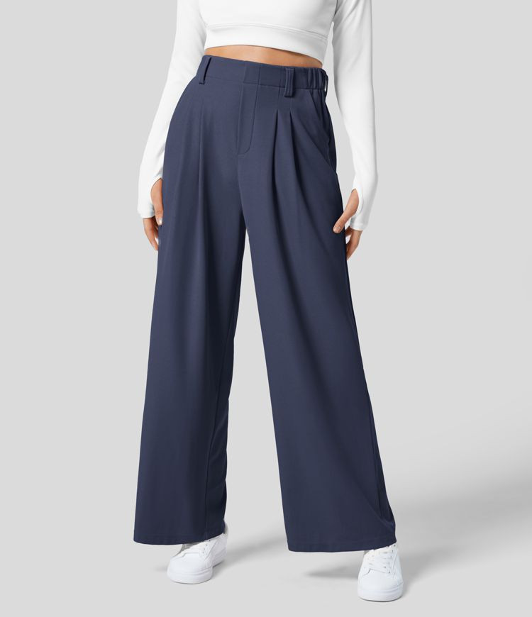 Women’s HalaraFlex™ High Waisted Plicated Side Pocket Wide Leg Waffle Work Pants - Halara | HALARA