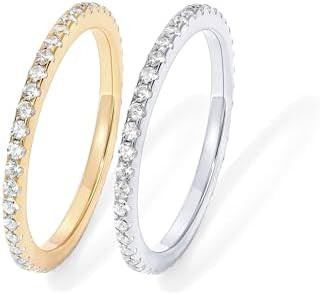 PAVOI - Anillo apilable de plata de ley 925 chapado en oro de 14 quilates con diamantes de imitac... | Amazon (US)