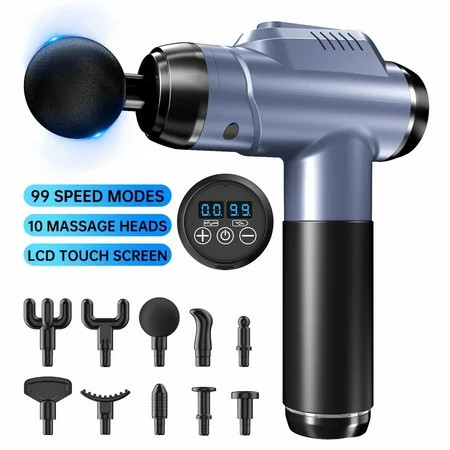 Cshidworld Massage Gun, Deep Tissue Massager, Portable Muscle Massage Gun for Back Neck Muscle Relieve, Quiet Massager Gun 99 Variable Speeds Digital Display 10 Massage Heads - Blue | Walmart (US)