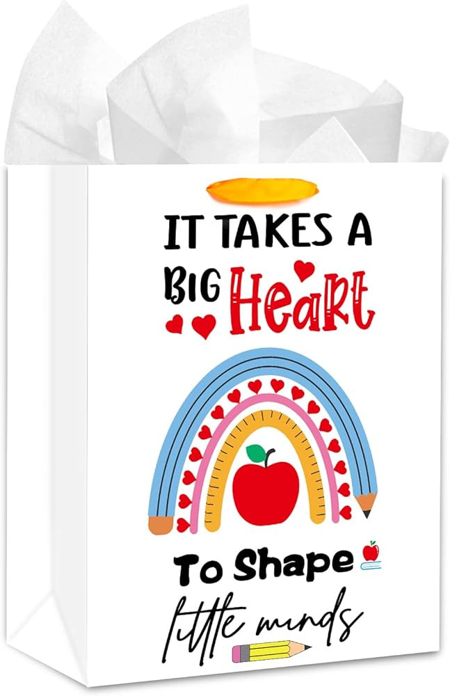 WaaHome Teacher Gift Bag for Women Men - 13'' Large Teacher Appreciation Gift Bag with Tissue Pap... | Amazon (US)