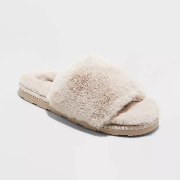 Women's Emma Faux Fur Slide Slippers - Stars Above™ | Target