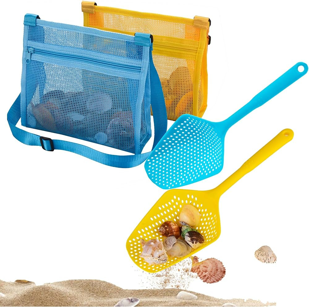 Beach Mesh Shovel with Beach Mesh Bag Beach Shell Bags for Holding Beach Shell, Toys Kids Filter ... | Amazon (US)