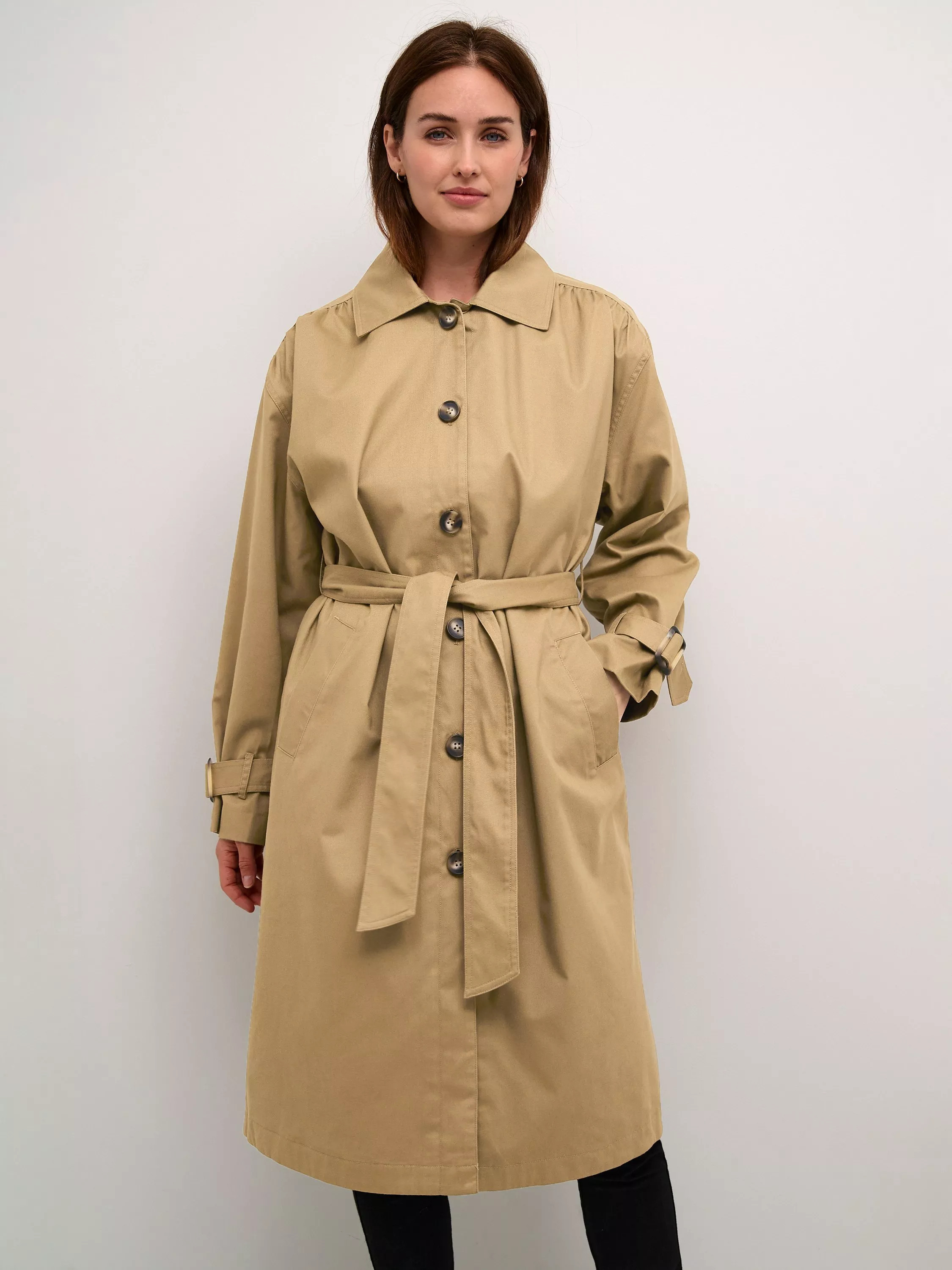 KAFFE Elise Trench Coat, Petrified Oak | John Lewis (UK)
