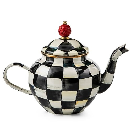 MACKENZIE-CHILDS Enamel Teapot, Cute Small Teapot with Lid, 4-Cup Capacity, Black-and-White Courtly Check | Amazon (US)