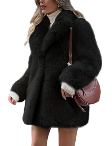 Wyeysyt Womens Faux Fur Coat Fluffy Lapel Furry Jacket Long Sleeve Shaggy Long Coat Winter Warm Coats Outerwear(Black-L) | Amazon (US)