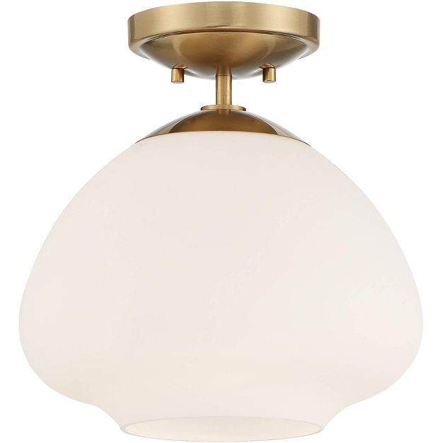 Possini Euro Design Schoolhouse Modern Ceiling Light Semi Flush Mount Fixture Brass 12" Wide Opal... | Target