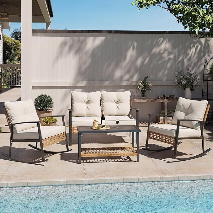 LAUSAINT HOME 4-Piece Patio Conversation Set, Comfortable Oversized Outdoor Furniture Set with Ro... | Amazon (US)