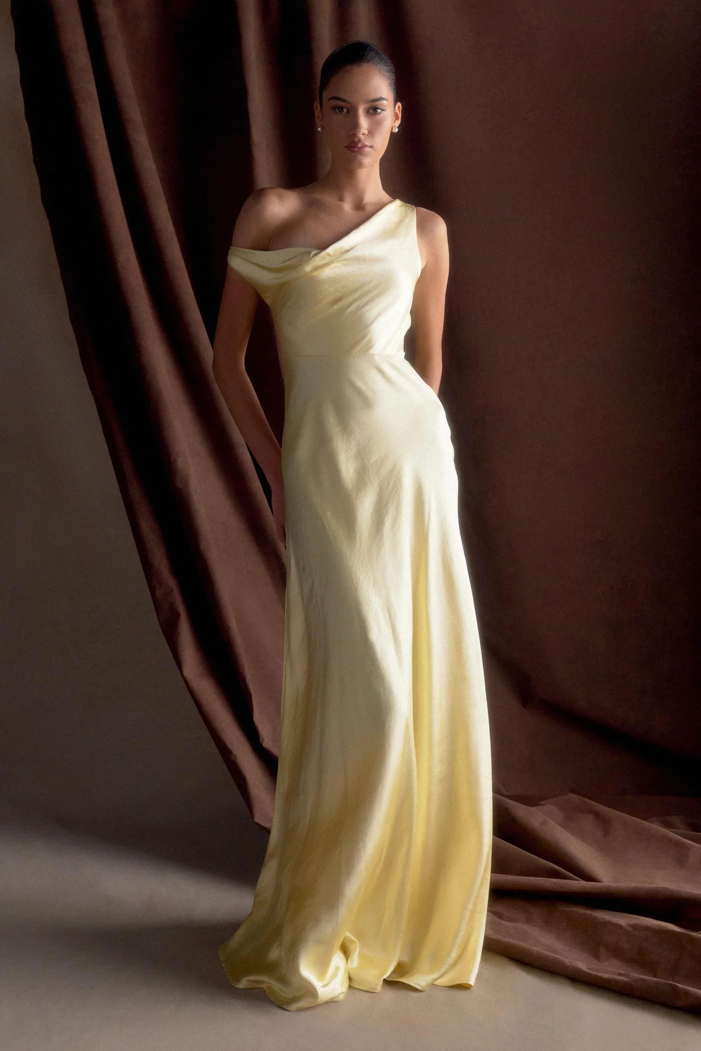 One Shoulder Maxi Dress - Pastel Lemon | MESHKI US