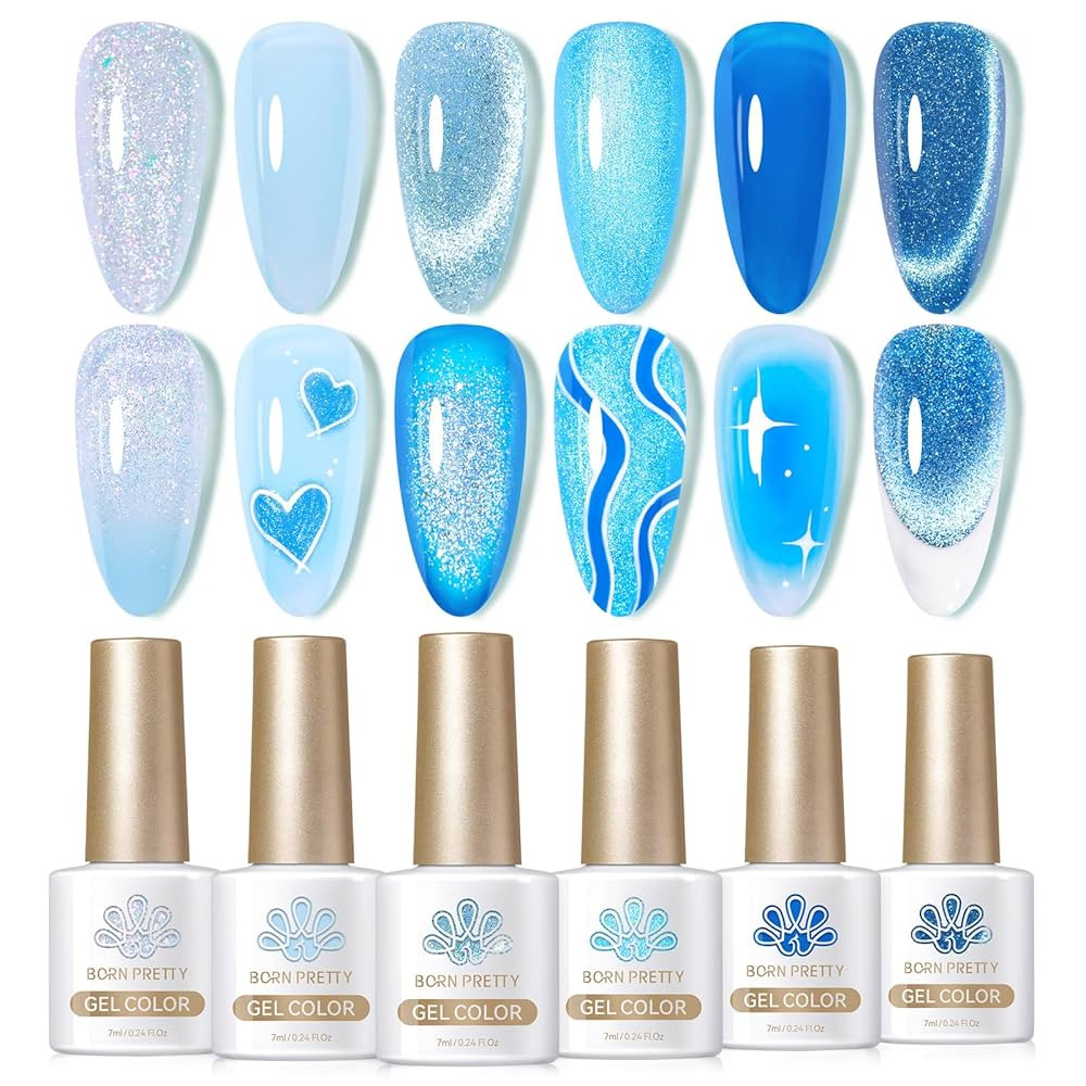 BORN PRETTY 4th of July Gel Nail Polish Blue Series,Jelly Transparent,Cat Magnetic Eye,Shimmer Gl... | Amazon (US)