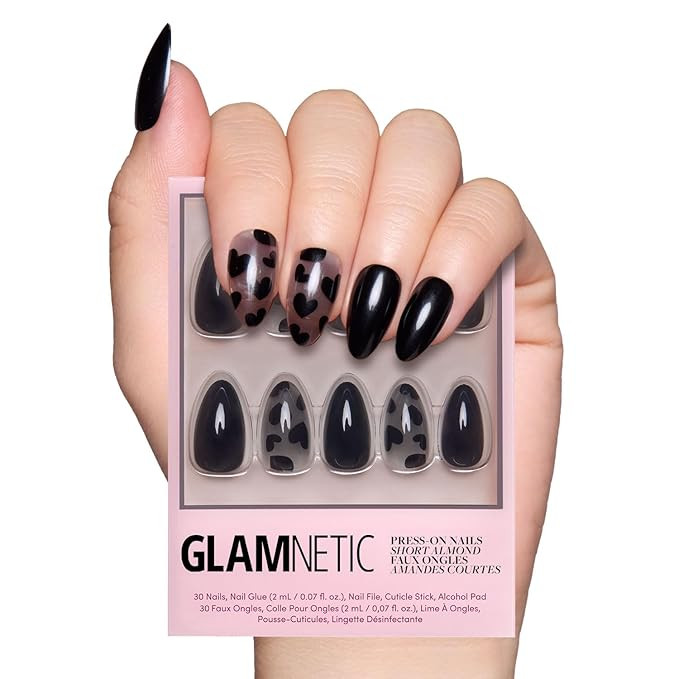 Glamnetic Press On Nails - Love Me Not | Opaque, Semi-transparent, Glossy Black Heart Nails, Salo... | Amazon (US)