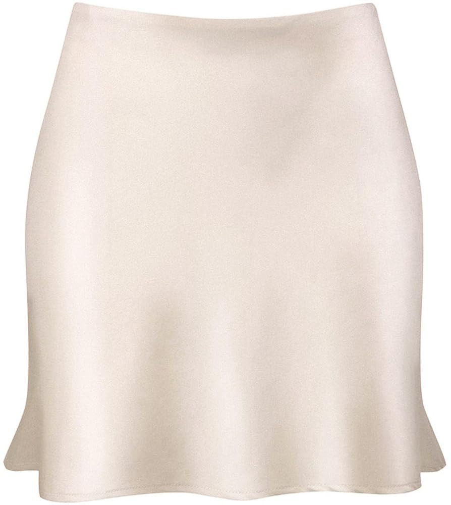 Mini Skirts for Women Satin High Elastic Waist Ruffle Bodycon Short Skirt | Amazon (US)
