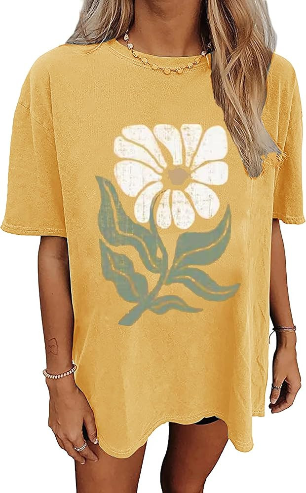 Womens Oversized Tshirt Flower Graphic Tees Nashville Music Short Sleeve Shirts Summer Casual Loo... | Amazon (US)
