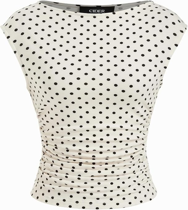 CIDER Boat Neck Tops for Women Sleeveless Ruched Crop Tank Tops Slim Fit Trendy Summer Outfits Ca... | Amazon (US)