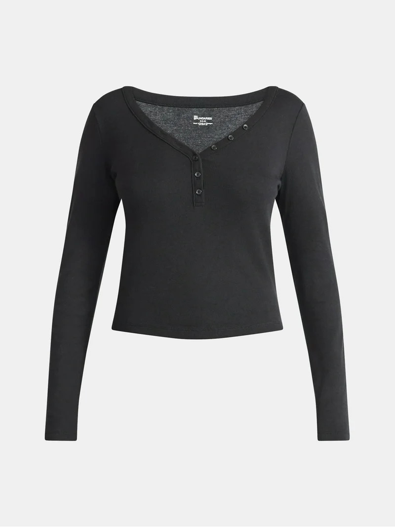 No Boundaries Henley Top with Long Sleeves, Women’s | Walmart (US)