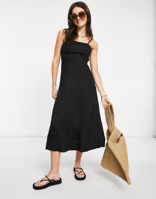 Whistles linen tie front midi strappy dress in black | ASOS (Global)