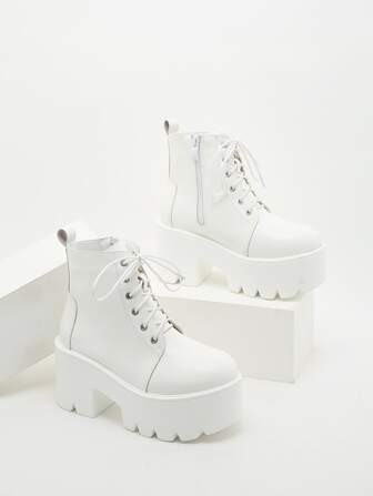 Minimalist Lace-up Front Platform Chunky Boots | SHEIN