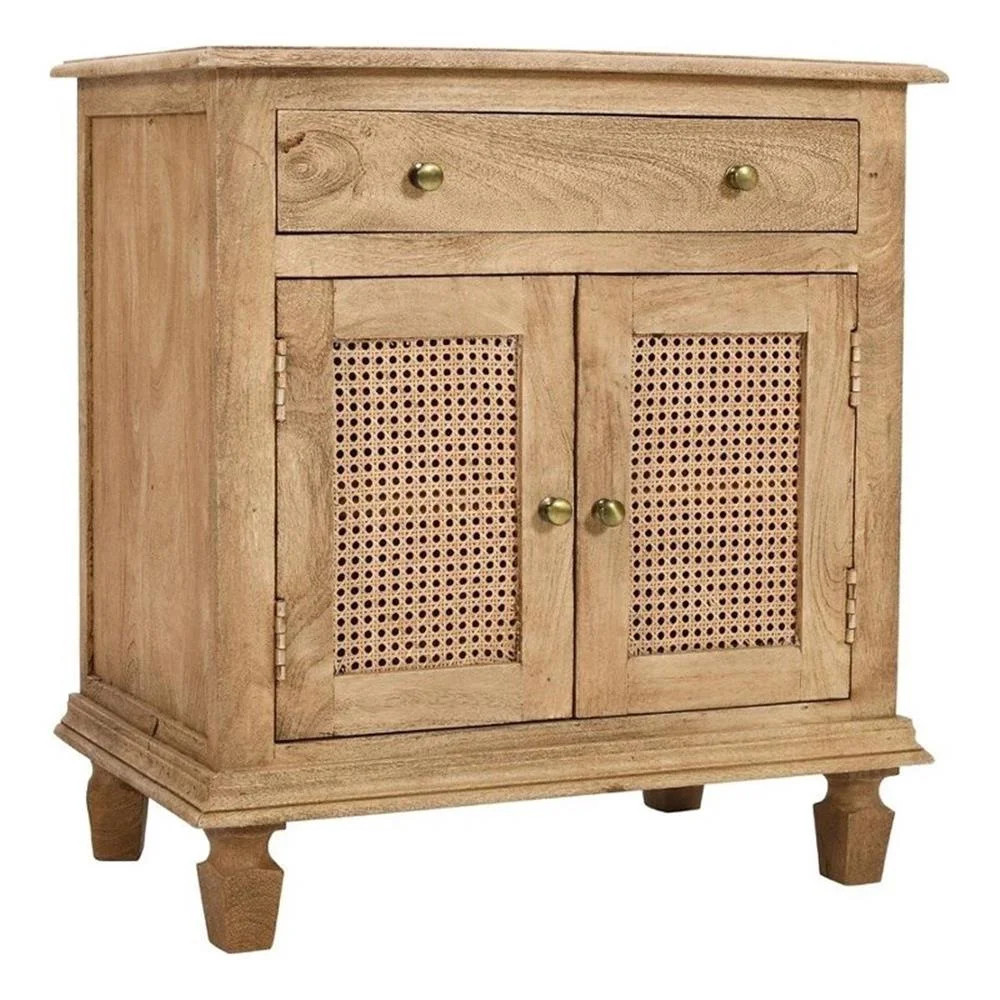 Benjara 30" NightStand Table- Rattan Cabinet Doors & Drawer -Brown Mango Wood | Walmart (US)