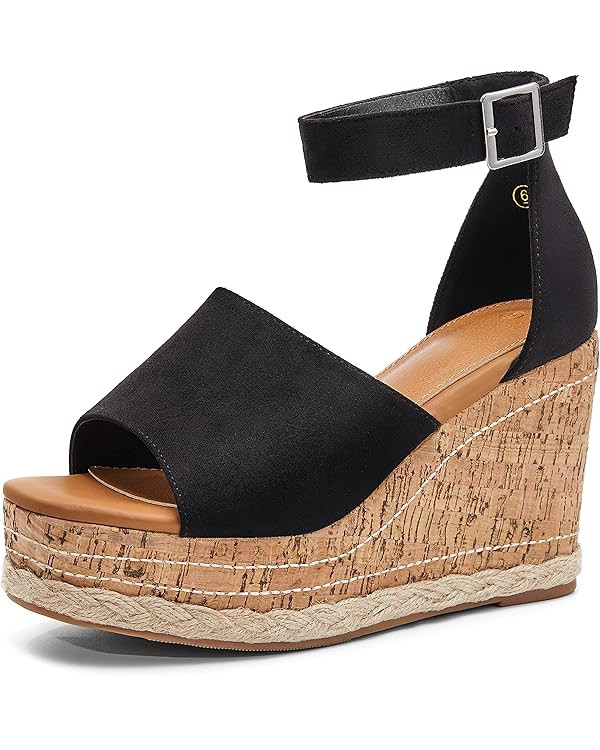 Women's Wedge Platform Espadrille Sandals Braided Open Square Toe Ankle Buckle Strappy Cork Sole ... | Amazon (US)