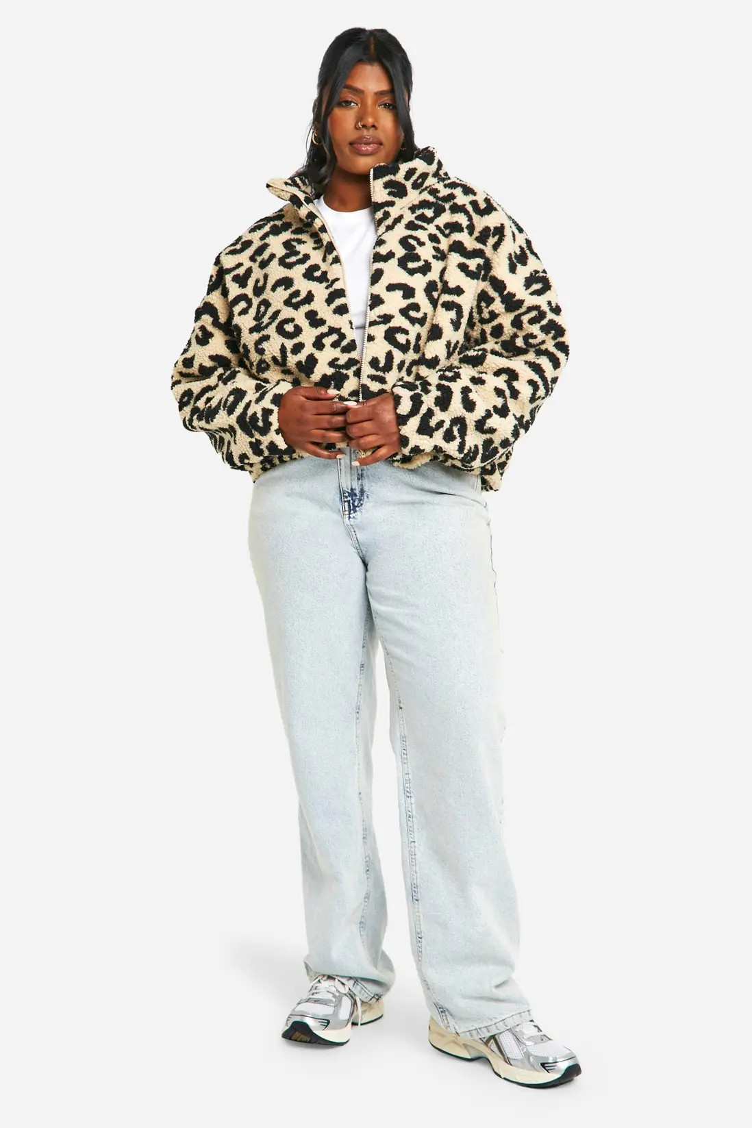 Plus Leopard Boxy Teddy Bomber Jacket | boohoo (US & Canada)
