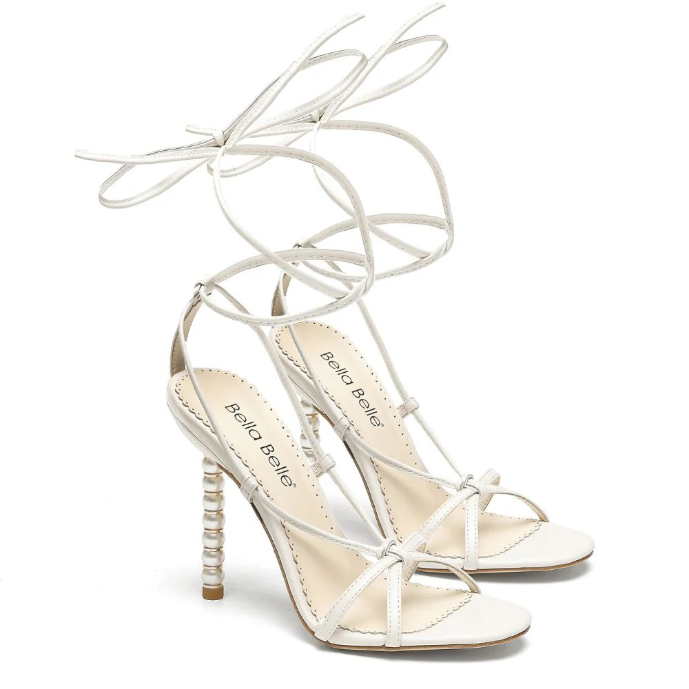 White Tie Up Pearl Heel Shoes | Bella Belle Shoes
