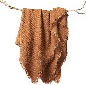 LIFEIN Fall Throw Blanket for Couch - Soft Rust Boho Throw Blanket, Cozy Waffle Knit Small Lightw... | Amazon (US)
