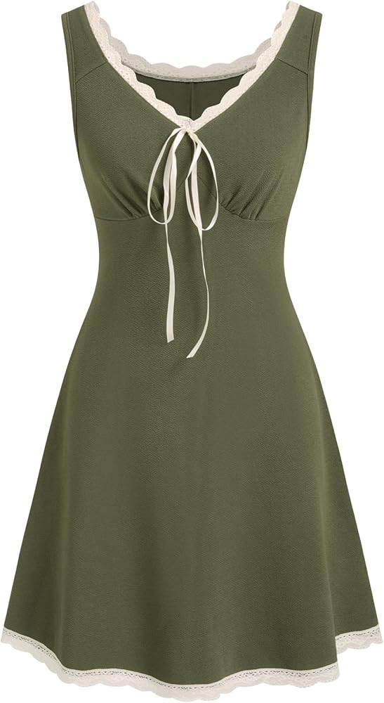 CIDER Women's Floral Mini Dress Fruit Sleeveless V Neck Lace Trim Sun Dress A Line Cute Summer Dr... | Amazon (US)