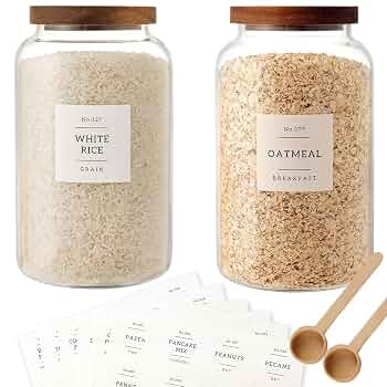 2 PCS Large Glass Jar with Airtight Lid, Glass Food Storage Jars for Tea,Spice,Cereal, Egg,Flour,... | Amazon (US)
