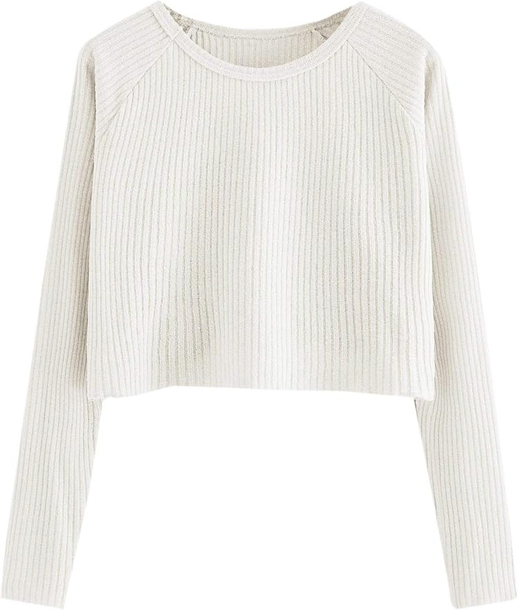 SweatyRocks Women's Casual Solid Ribbed Knit Raglan Long Sleeve Crop Top T Shirt | Amazon (US)