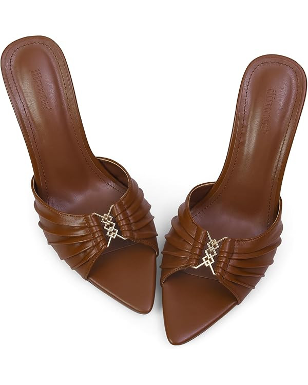 iiimmu 3.5 IN Stiletto Mules High Heels with Pointed Peep Toe Heeled Sandals Faux Leather | Amazon (US)