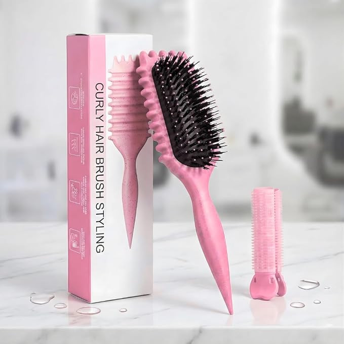 Curl Defining Brush with Clip for Wet Curly Hair, Pink Detangling Brush for Frizz Control & Defin... | Amazon (US)