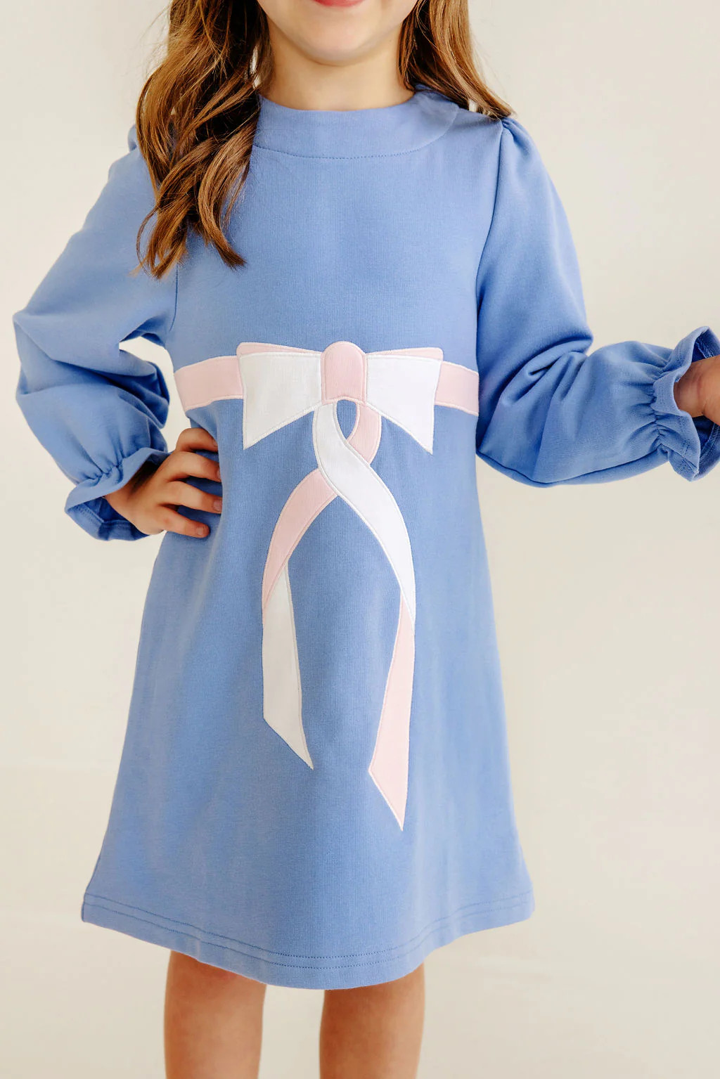 Eliza's Applique Dress - Barbados Blue with Palm Beach Pink & Worth Avenue White Bow | The Beaufort Bonnet Company